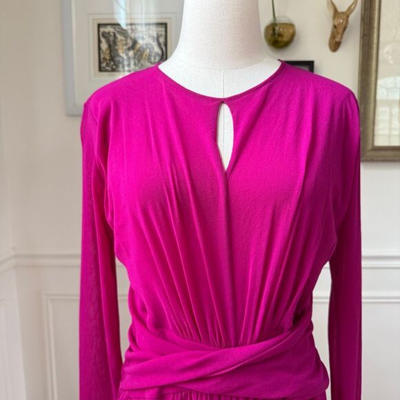 Fuzzi Italy Magenta Fuchsia Fluid Mesh Tulle Midi Long Sleeve Dress $450 20 - Picture 2 of 9